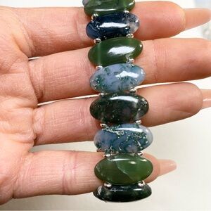 AAA "Jade" and Moss Agate Bracelet- Double Drilled- Natural Gemstone